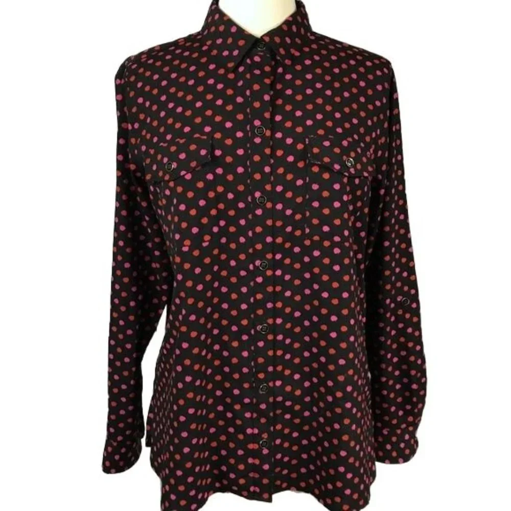 Jones New York L apple print shirt black pink red